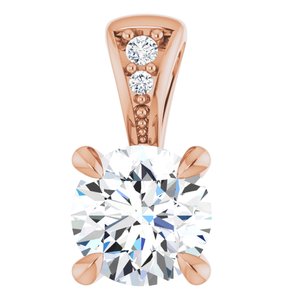 14K Rose 5 mm Round Forever One™ Lab-Grown Moissanite & .01 CTW Natural Diamond Pendant