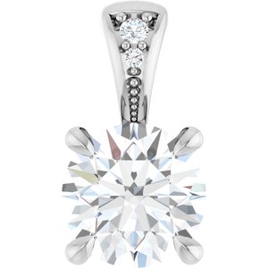 14K White 6.5 mm Round Forever One™ Lab-Grown Moissanite & .01 CTW Natural Diamond Pendant