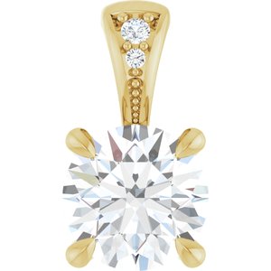 14K Yellow 6.5 mm Round Forever One™ Lab-Grown Moissanite & .01 CTW Natural Diamond Pendant