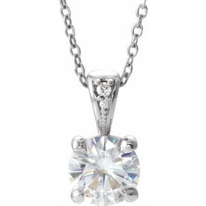 Forever One Colorless Lab-Grown Moissanite And .01 Ctw Natural Diamond Necklace