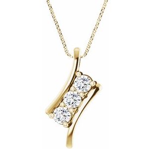 14K Yellow 4 mm Forever One™ Colorless Lab-Grown Moissanite Three-Stone 16-18″ Necklace