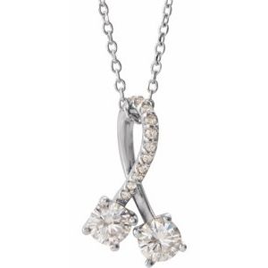 14K White 4 mm Forever One™ Lab-Grown Moissanite & .01 CTW Natural Diamond 16-18″ Necklace