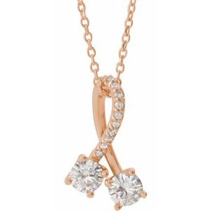 14K Rose 4 mm Forever One™ Lab-Grown Moissanite & .01 CTW Natural Diamond 16-18″ Necklace