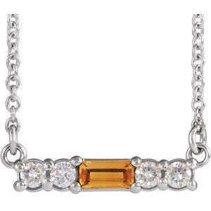 Natural Citrine And 1/8 Ctw Natural Diamond Bar Necklace