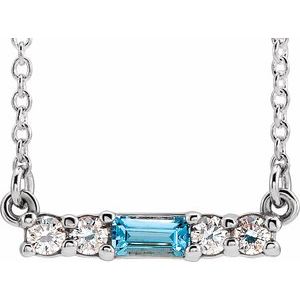 14K White Natural Blue Zircon & 1/8 CTW Natural Diamond 18″ Necklace