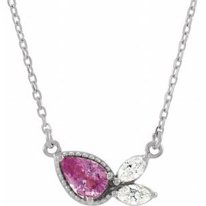 Natural Pink Sapphire And 1/6 Ctw Natural Diamond Necklace