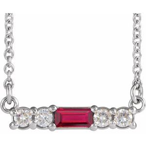 14K White Natural Ruby & 1/8 CTW Natural Diamond 18″ Necklace