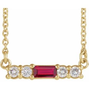 14K Yellow Natural Ruby & 1/8 CTW Natural Diamond 18″ Necklace