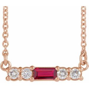 14K Rose Natural Ruby & 1/8 CTW Natural Diamond 18″ Necklace