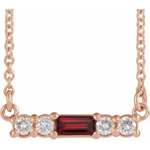 14K Rose Natural Mozambique Garnet & 1/8 CTW Natural Diamond 18″ Necklace