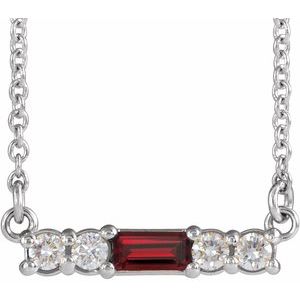 Platinum Natural Mozambique Garnet & 1/8 CTW Natural Diamond 18″ Necklace