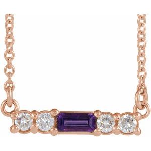 14K Rose Natural Amethyst & 1/8 CTW Natural Diamond 18″ Necklace