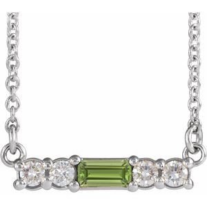 Natural Peridot And 1/8 Ctw Natural Diamond Bar Necklace