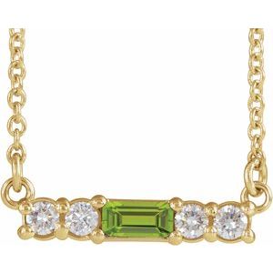 14K Yellow Natural Peridot & 1/8 CTW Natural Diamond 18″ Necklace