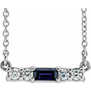 Natural Blue Sapphire And 1/8 Ctw Natural Diamond Bar Necklace