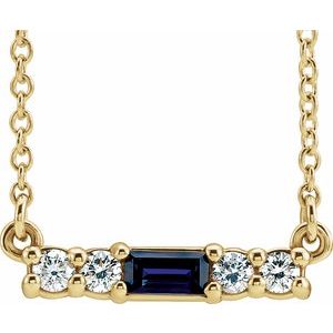 Natural Blue Sapphire And 1/8 Ctw Natural Diamond Bar Necklace