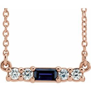 Natural Blue Sapphire And 1/8 Ctw Natural Diamond Bar Necklace