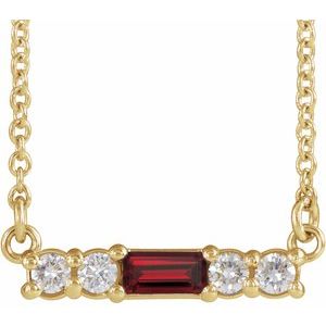 14K Yellow Natural Mozambique Garnet & 1/8 CTW Natural Diamond 18″ Necklace