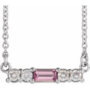 Natural Pink Tourmaline And 1/8 Ctw Natural Diamond Bar Necklace