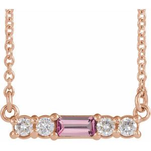 Natural Pink Tourmaline And 1/8 Ctw Natural Diamond Bar Necklace