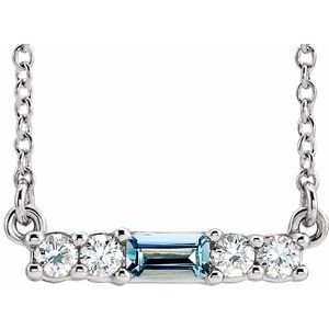 14K White Natural Aquamarine & 1/8 CTW Natural Diamond 18″ Necklace