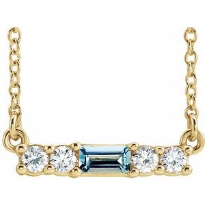 14K Yellow Natural Aquamarine & 1/8 CTW Natural Diamond 18″ Necklace