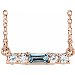 14K Rose Natural Aquamarine & 1/8 CTW Natural Diamond 18″ Necklace