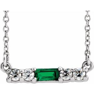 Lab-Grown Emerald And 1/8 Ctw Natural Diamond Bar Necklace