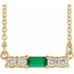 Lab-Grown Emerald And 1/8 Ctw Natural Diamond Bar Necklace