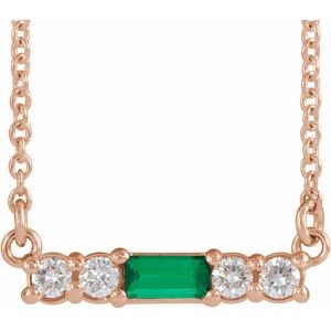 Lab-Grown Emerald And 1/8 Ctw Natural Diamond Bar Necklace