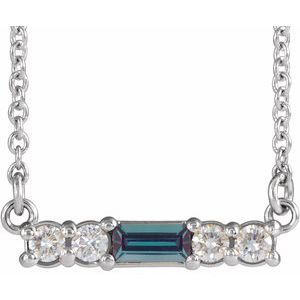 Lab-Grown Alexandrite And 1/8 Ctw Natural Diamond Bar Necklace