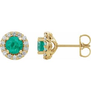 Natural Emerald And 1/4 Ctw Natural Diamond Earrings