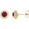 Natural Mozambique Garnet And 1/4 Ctw Natural Diamond Earrings