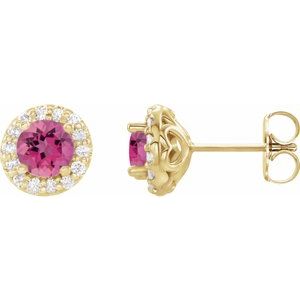 Natural Pink Tourmaline And 1/4 Ctw Natural Diamond Earrings