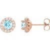 14K Rose 6 mm Natural Aquamarine & 1/4 CTW Natural Diamond Earrings