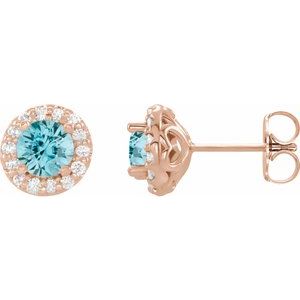 Natural Blue Zircon And 1/4 Ctw Natural Diamond Earrings