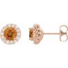 14K Rose 6 mm Natural Citrine & 1/4 CTW Natural Diamond Earrings