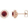 14K Rose 6 mm Natural Mozambique Garnet & 1/4 CTW Natural Diamond Earrings