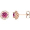 14K Rose 4.5 mm Natural Pink Tourmaline & 1/4 CTW Natural Diamond Earrings