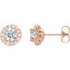 14K Rose 4 mm Natural White Sapphire & 1/8 CTW Natural Diamond Earrings