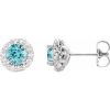 Platinum 5 mm Natural Blue Zircon & 1/4 CTW Natural Diamond Earrings