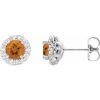 Sterling Silver 4.5 mm Natural Citrine & 1/4 CTW Natural Diamond Earrings