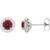 Sterling Silver 6 mm Natural Mozambique Garnet & 1/4 CTW Natural Diamond Earrings