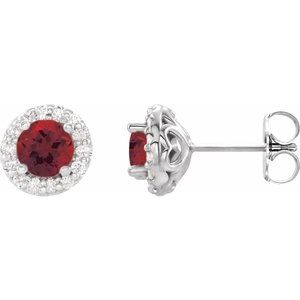 Natural Mozambique Garnet And 1/4 Ctw Natural Diamond Earrings