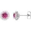 Platinum 5.5 mm Natural Pink Tourmaline & 1/4 CTW Natural Diamond Earrings