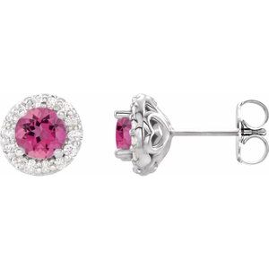 Natural Pink Tourmaline And 1/4 Ctw Natural Diamond Earrings