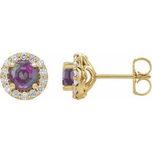 Lab-Grown Alexandrite And 1/4 Ctw Natural Diamond Earrings