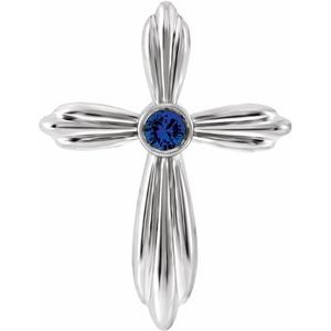 14K White Lab-Grown Sapphire Cross Pendant