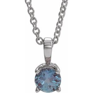 14K White 6 mm Lab-Grown Alexandrite 16-18″ Necklace