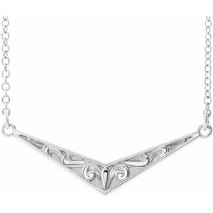 Sterling Silver Sculptural “V” 16″ Necklace